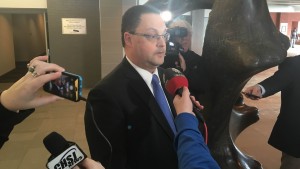 NB Energy and Mines Minister Donald Arseneault during a scrum in Saint John. 