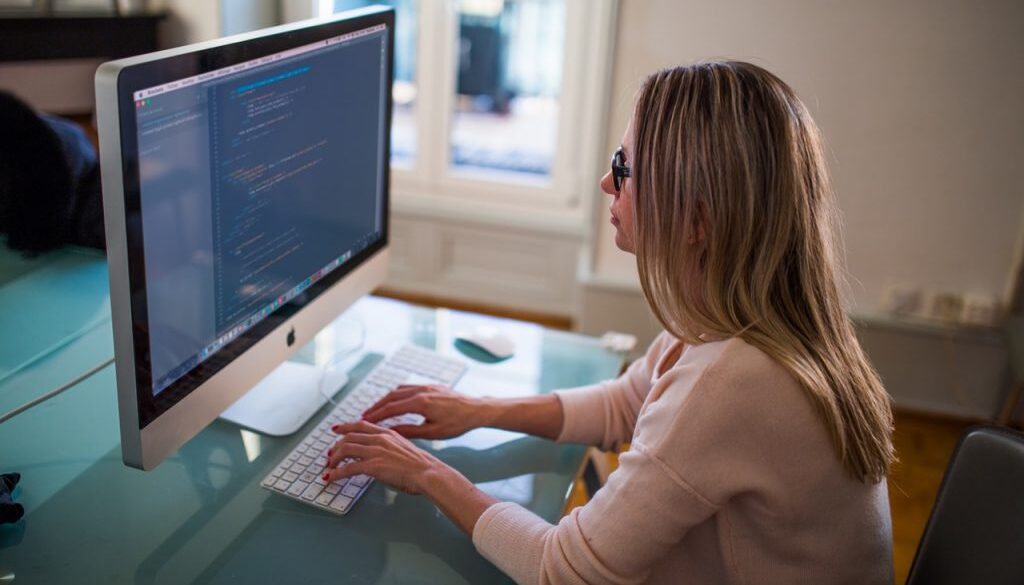 woman, coding, women in tech, women working