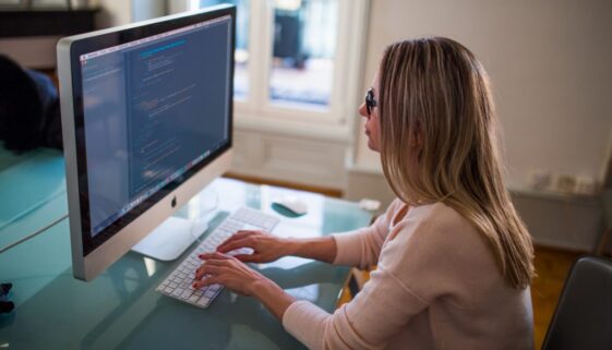woman, coding, women in tech, women working