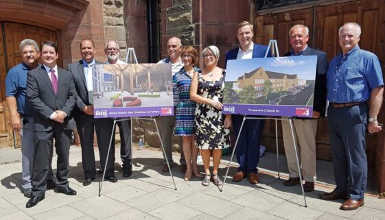 Provincial government, Heritage Developments and MH Renaissance representatives gather at Tuesday's announcement of the redevelopment plan.