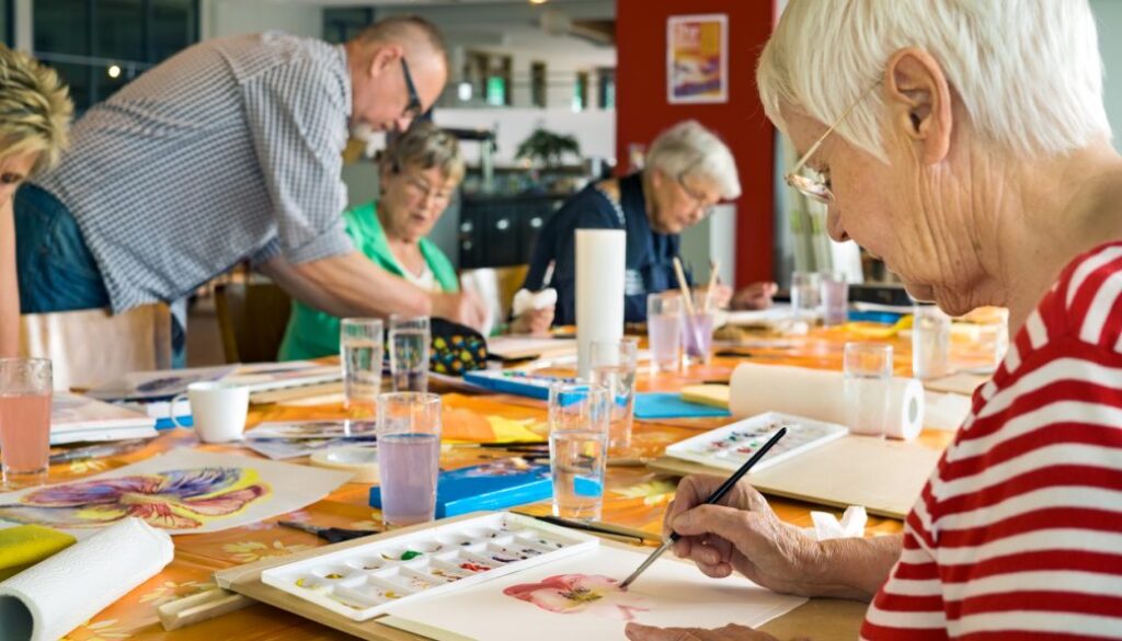 Seniors painting, art, creative aging