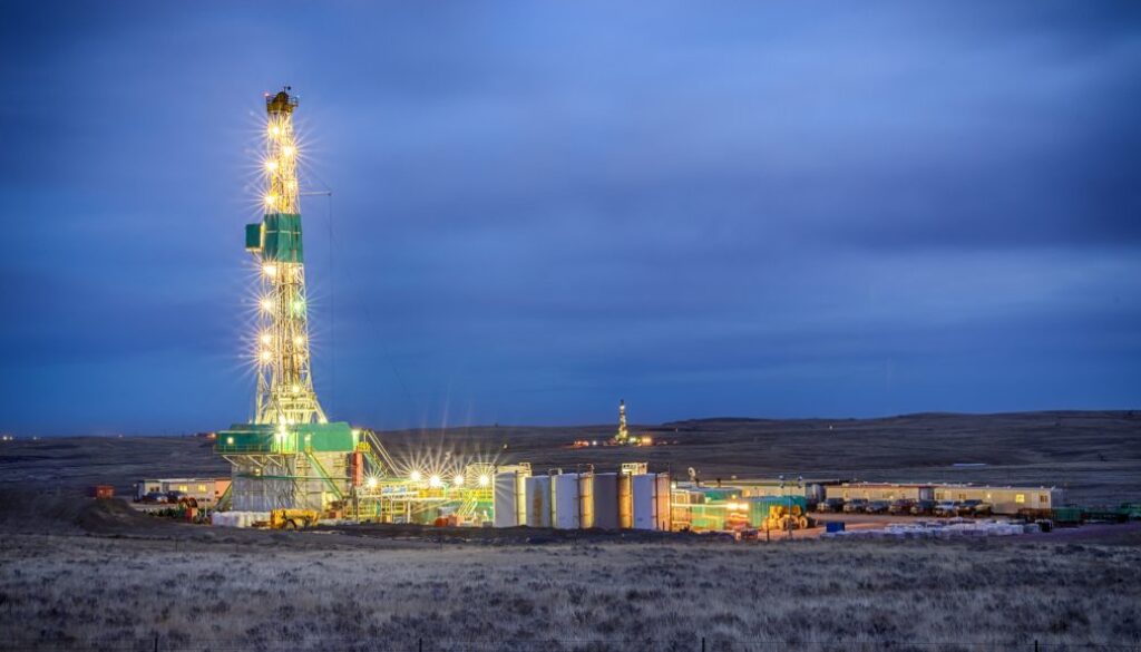 Drilling Fracking Rig at Night
