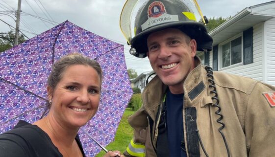 carrie and firefighter