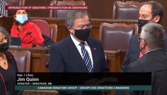 Jim Quinn is sworn in as New Brunswicks newest senator Image Senate of Canada video capture