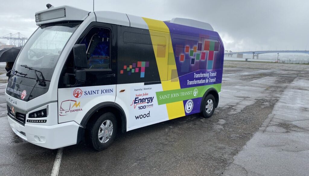 The e-JEST transit bus has arrived to Saint John. (Photo credit Tim Herd Acadia Broadcasting)