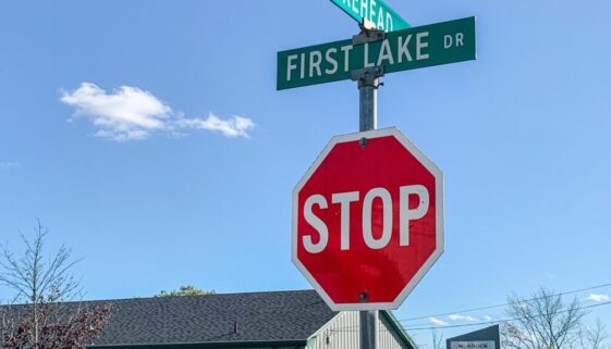 A stop sign on First Lake Drive. (Photo Skye Bryden-Blom)