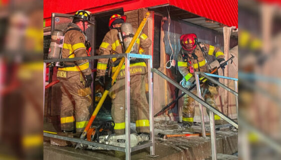 A fire caused serious damage to Cheese Curds Gourmet Burgers + Poutinerie and Habaneros Modern Taco Bar in Rothesay on Nov. 30, 2022. Image Facebook Kennebecasis Valley Fire Department