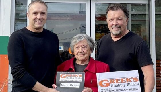 Andrew Langille, Fresh Cuts Market Owner (left), Betty MacNeil (centre) and (right) Peter MacNeil, Greek’s Quality Meats. Photo Freshcuts Market.