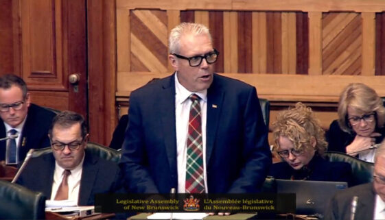 Finance Minister Ernie Steeves delivers the 2023-24 provincial budget on March 21, 2023. Image New Brunswick Legislature video capture