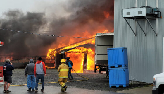 Flames engulf Special K Fisheries on Grand Manan on May 1, 2023. Image Submitted Bill Burns